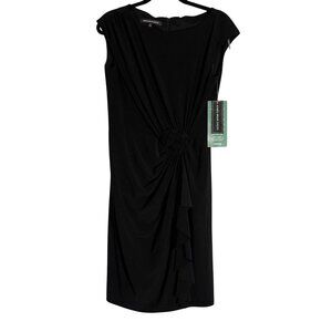 NWT Elegant Jones Wear Black Sleeveless Dress With Floral Ruching Size 8 NEW